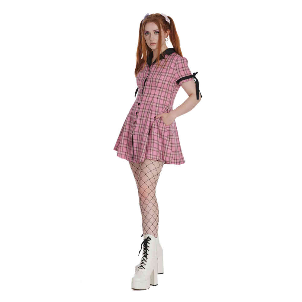 Banned - Kokoro Check Flare jurk - Roze